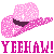 a pink sparkly cowboy hat. it says yeehaw!
